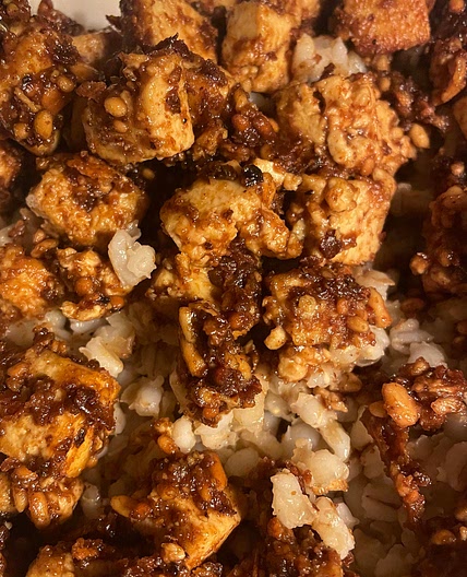 Peanut Butter & Soy Glazed Tofu with Barley