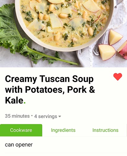 Creamy Tuscan Soup with potatoes, pork, and Kale