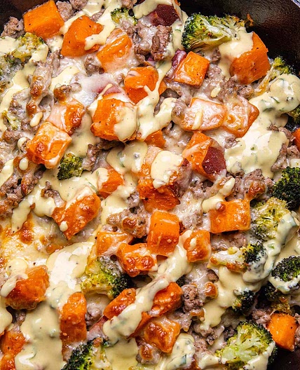 Ground Turkey Sweet Potato Bake (With Honey Mustard Sauce)