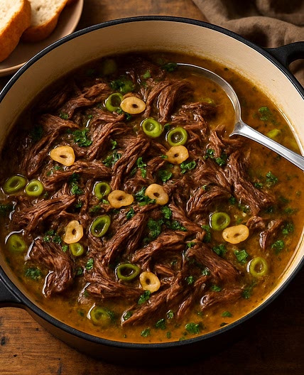 Garlic butter pulled beef hot pot