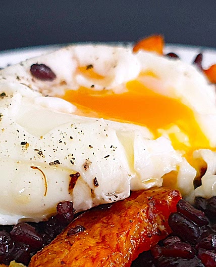 Inky Black Rice, Roasted Garlic Sweet Potatoes & The Perfect Yolk
