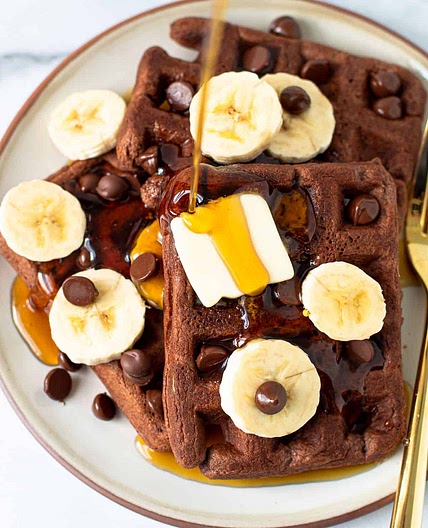 Chocolate Banana Cottage Cheese Waffles