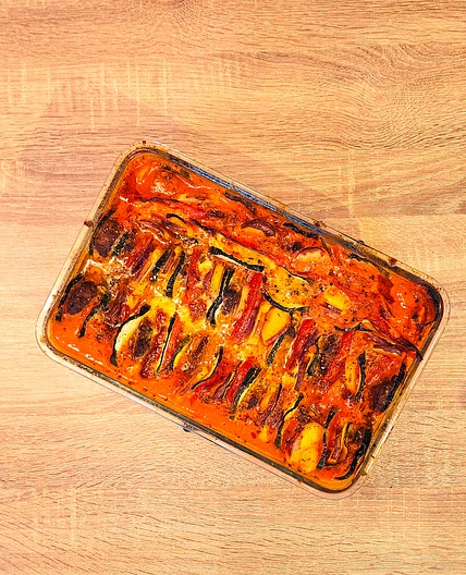 Tian de galettes de hachis, pommes de terre et légumes
