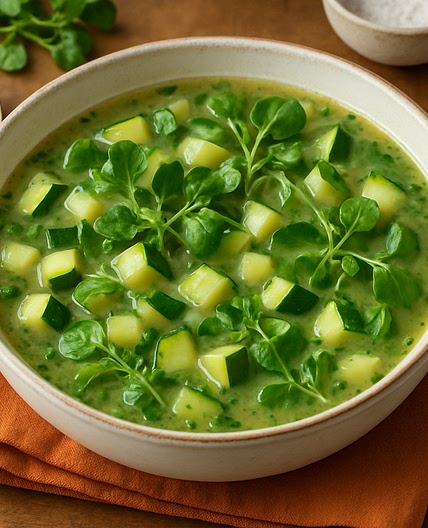 Sopa de calabacitas con berros