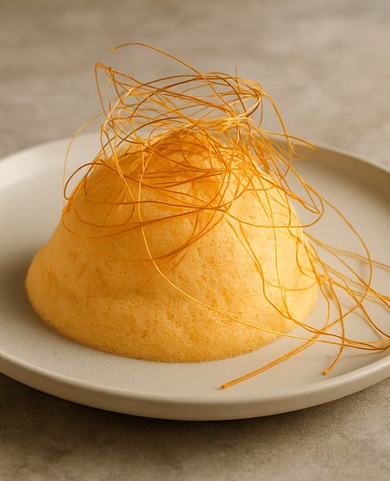 Espuma de naranja con hilos de caramelo