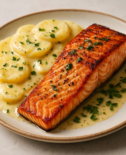 Salmón con papas cremosas