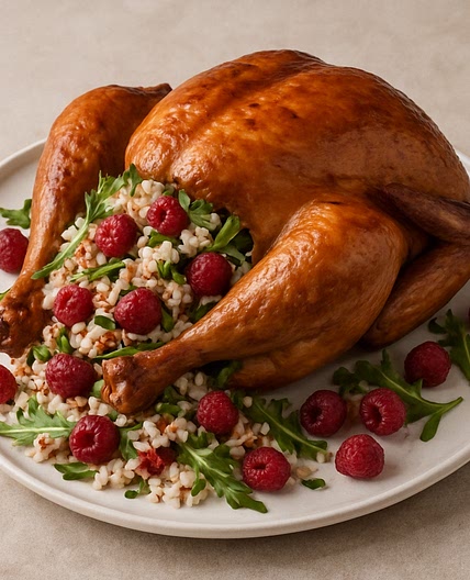 Pavo con relleno de arroz y frambuesa