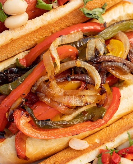 Sautéed Pepper & Onion Vegan Hotdog
