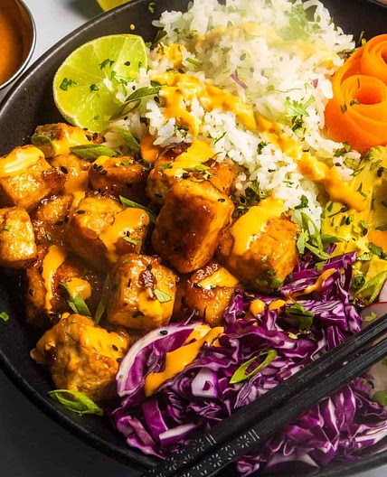 Sticky Tofu Bowl (Crispy Tofu Rice Bowl)