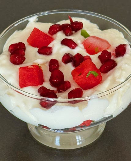 Watermelon-pomegranate Mascarpone mousse
