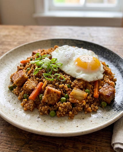 Vegetarian Kimchi Tempeh with Cauliflower Rice