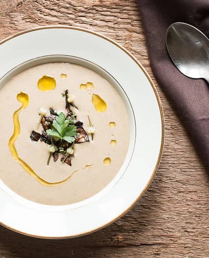Wild Rice Bisque with Toasted Mushroom Croutons