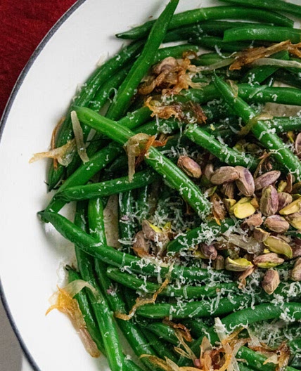 Green Beans with Caramelized Shallots & Pistachios