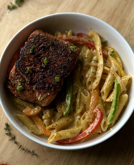 The Best Jamaican Honey Jerk Salmon Rasta Pasta Recipe