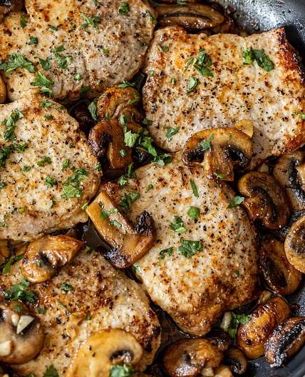 Garlic Butter Pork Chops and Mushrooms