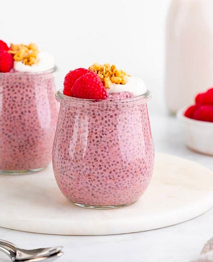 Raspberry coconut chia seed pudding