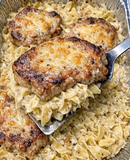 Oven Baked 4-Ingredient Pork Chop Noodle Casserole