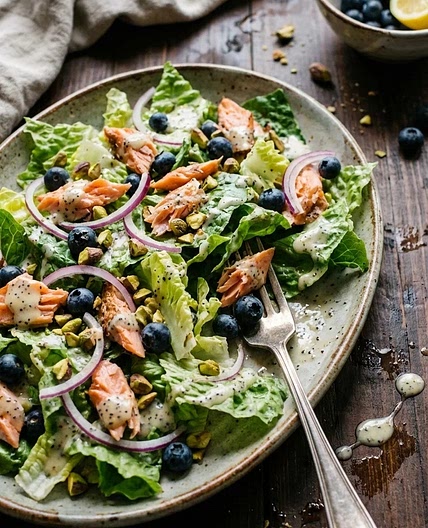 Smoked Salmon and Blueberry Salad with Lemon Poppy Dressing