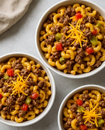 High Protein Cheeseburger Pasta Bowls