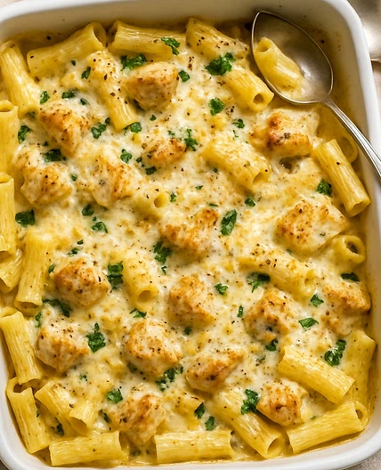 Creamy Garlic Parmesan Chicken Pasta Bake