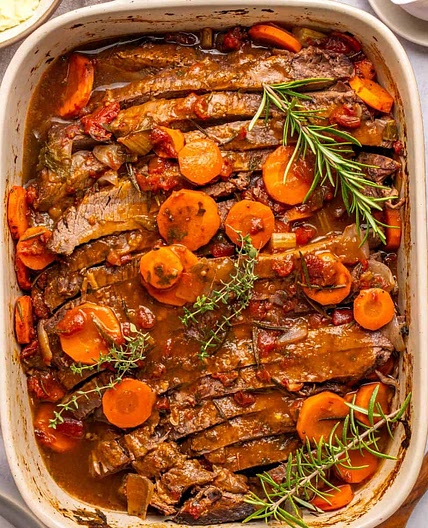 Oven Roasted Brisket with Red Wine and Onions