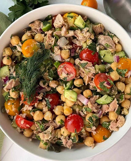 Mediterranean Chickpea Tuna Salad (No Mayo)