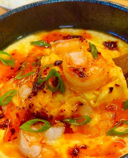 Tofu egg and prawn steamed custard