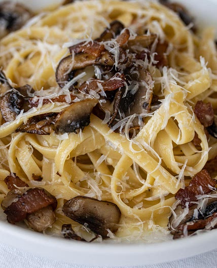 Linguine alla Carbonara with Mushrooms