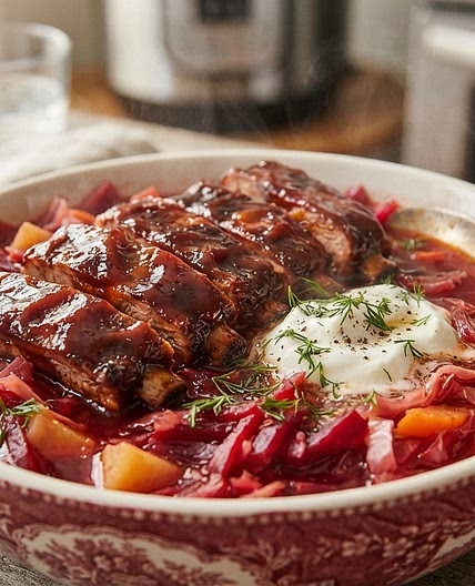 Vegan Borscht (Instant Pot Recipe) with Riblets