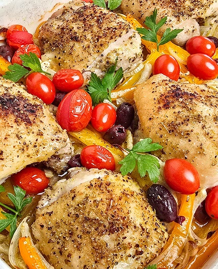 Baked Lemon Pepper Chicken with Fennel and Bell Peppers