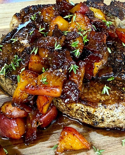 Blackstone Peach Bacon Pork Chops