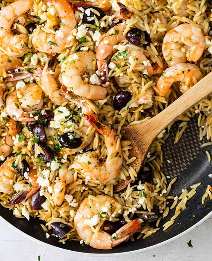 Lemony Shrimp with Orzo, Feta, and Olives