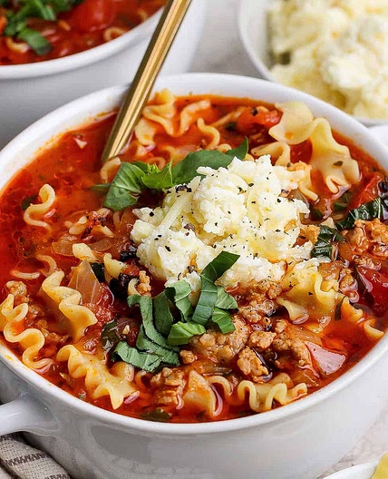 Lasagna Soup with Cheesy Yum (stovetop or crockpot)