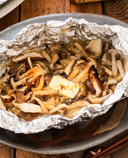 Miso Butter Mushrooms in Foil