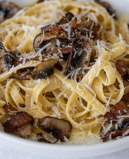 Linguine alla Carbonara with Mushrooms