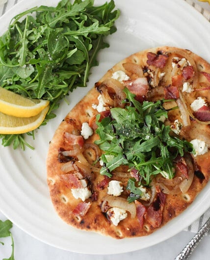 Bacon, Goat Cheese, Onion Pizza with Balsamic Glaze & Arugula Salad