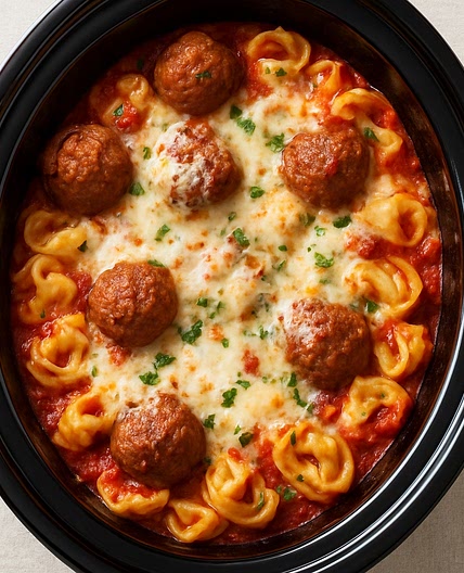 Slow-Cooker Meatball and Cheese Tortellini Bake