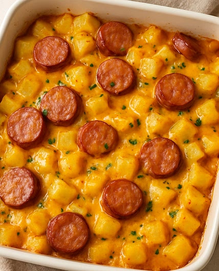 Cheesy Kielbasa Potato Casserole