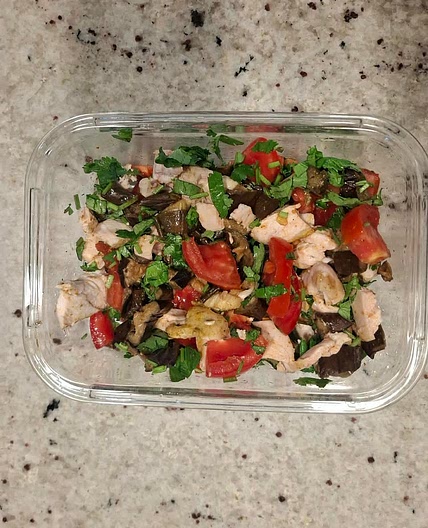 Salad with chiecken breast , eggplant and tomato