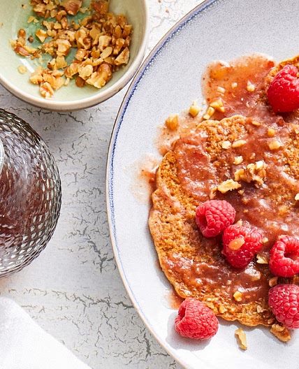 Oatmeal-Lemon Pancakes with Raspberry-Date Syrup