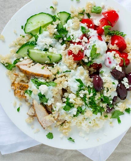 Mediterranean Chicken Quinoa Bowl with Feta & Tzatziki