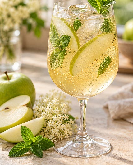 Apfel-Holunder-Spritz mit Minze