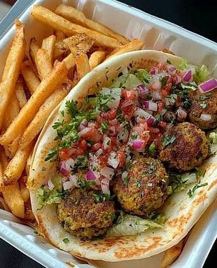 Loaded crispy falafel wraps + fries + garlic sauce