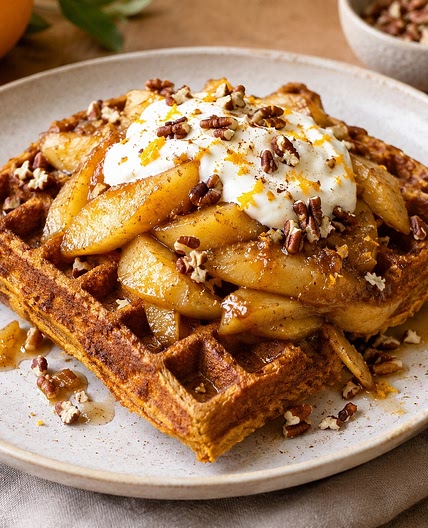 Pumpkin Waffles with Brown Butter, Almond & Other flours
