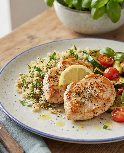 Turkey Breast with Herbed Quinoa and Roasted Zucchini