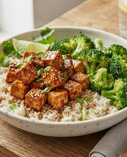 Glazed Teriyaki Tofu with Jasmine Rice and Broccoli