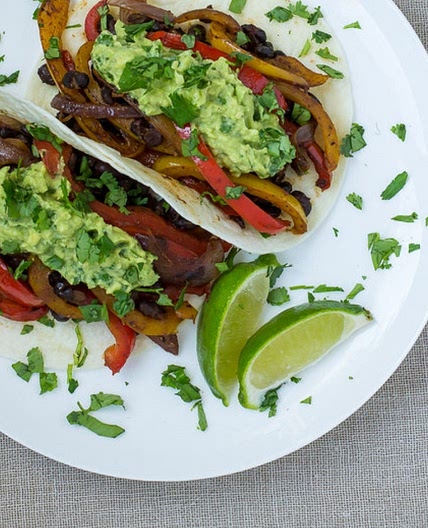 Black Bean & Bell Pepper Fajitas with Guacamole