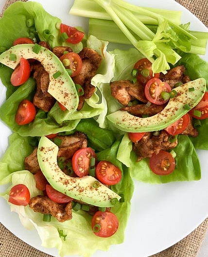 Buffalo Chicken Lettuce Wraps with Celery Sticks