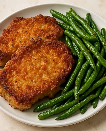 Crispy Pork Chops & Green Beans