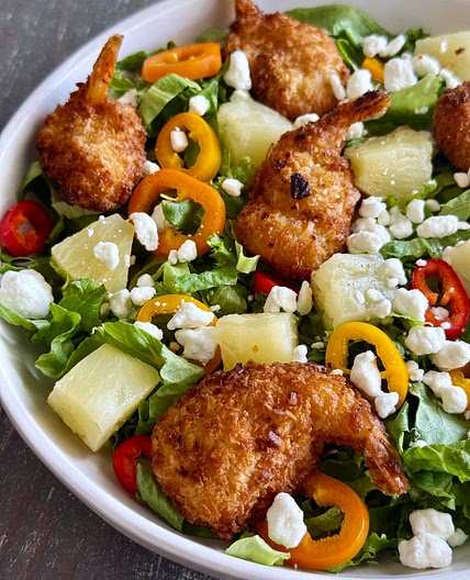 Coconut Shrimp Salads with Pineapple Vinaigrette